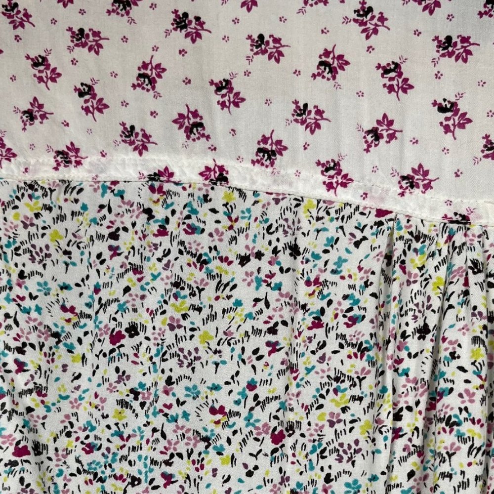 Ella Moss Mixed Media Petite Floral V-Neck Blouse w/ Smocked Waist Sz M - Picture 4 of 6